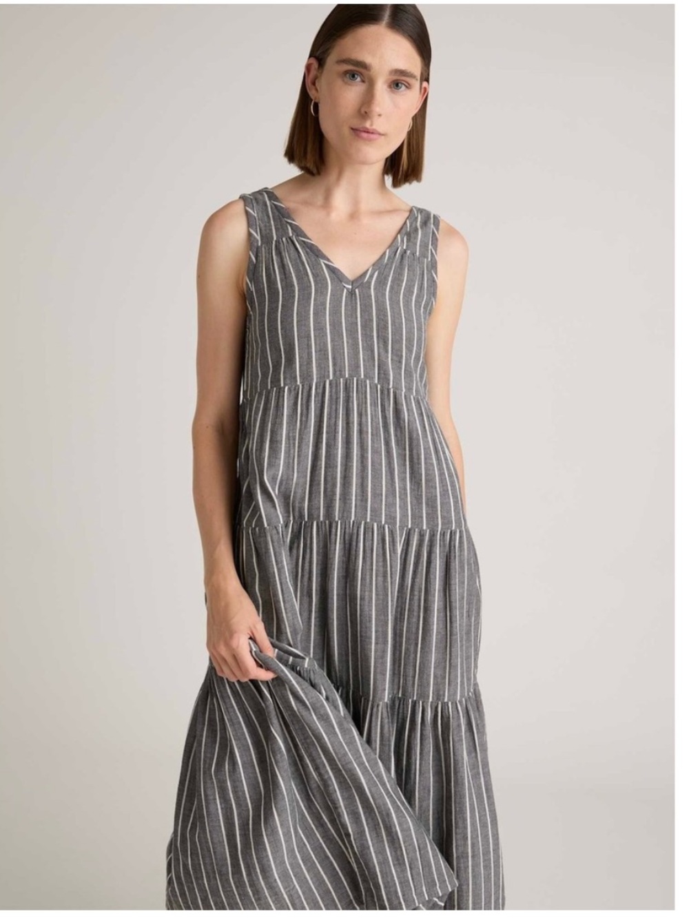 Quince 100% Organic Cotton Gauze Tiered Maxi Dress - Large
